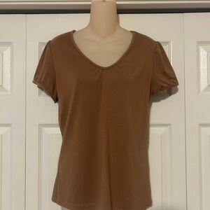 Live a Little Brown Short Sleeve V-Neck Top